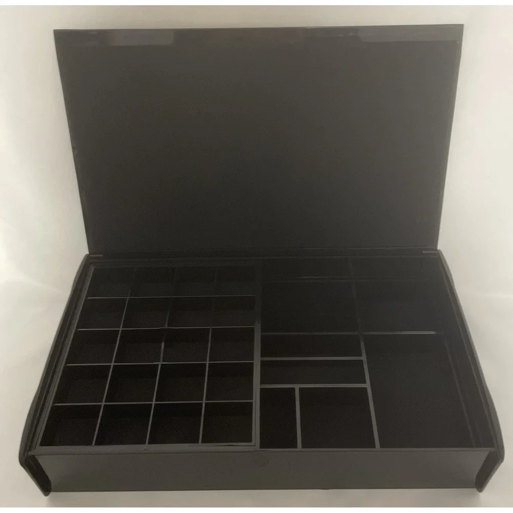 Vintage SKS Silver Safe Keeper  Jewelry Organizer Box Black Lacquer